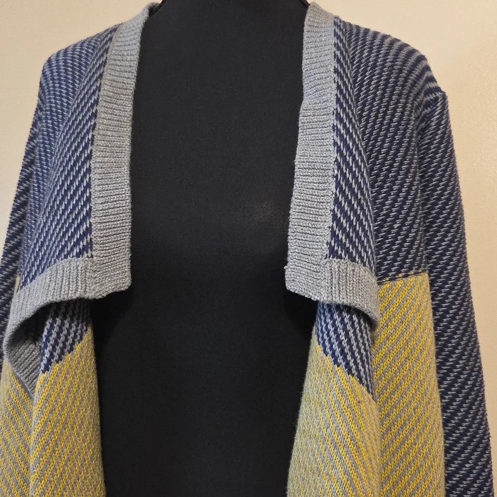 CAbi Cotton Colorblock Striped Cozy Warm Long Knit Cardigan Sweater Fall Medium